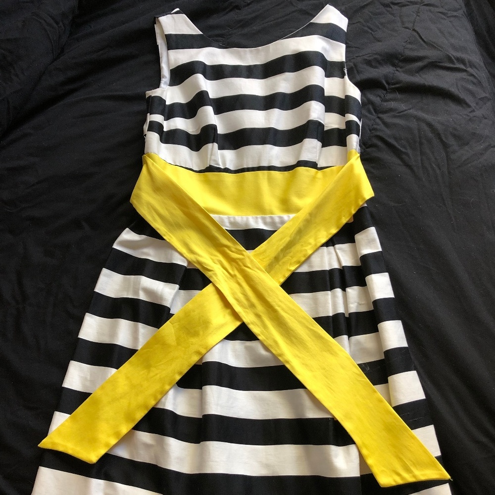 AB Studio Black White and Yellow Striped Dress